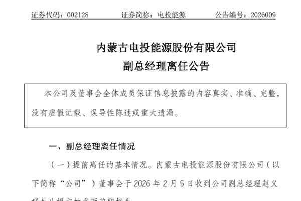 電投能源副總經(jīng)理離任